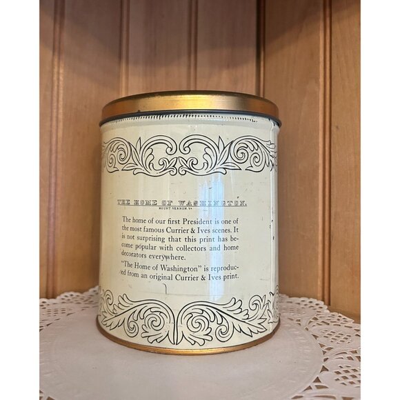 Vintage Currier & Ives Tin Canister Home of Washington Biscuit Tin Decorative - Picture 3 of 6